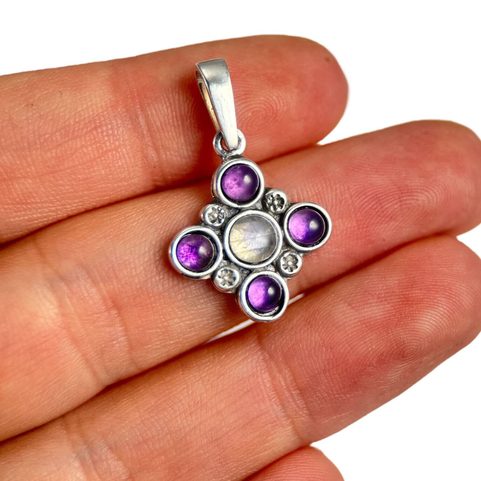 PRAGA, MEDIEVAL PENDANT, AMETHYST AND MOONSTONE , SILVER 925/1000