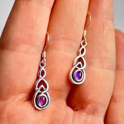 CELTIC KNOT, AMETHYST, SILVER EARRINGS 925/1000