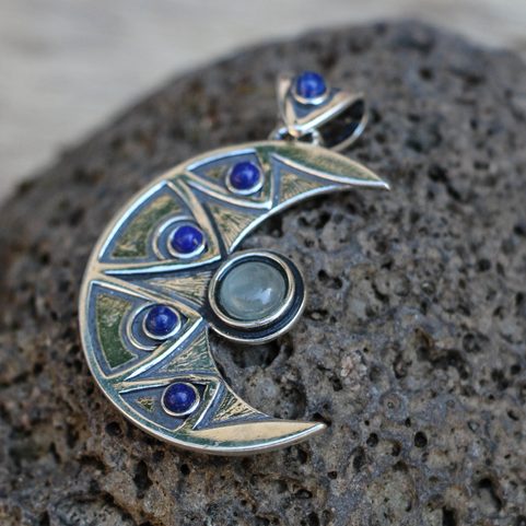PENDENTIF LUNA, LAPIS LAZULI, ARGENT