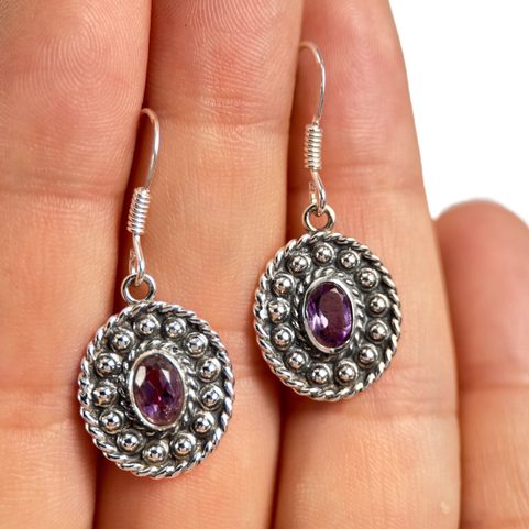 DOMINIA, SILVER ANTIQUE EARRINGS, AMETHYST, AG 925/1000