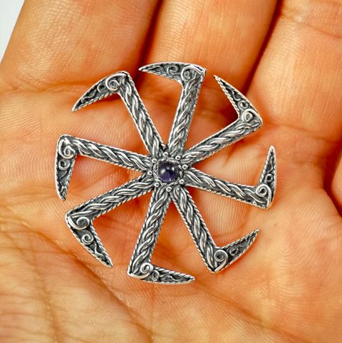 KOLOVRAT, SLAWISCHES SYMBOL DER SONNE, ANHÄNGER, SILBER 925