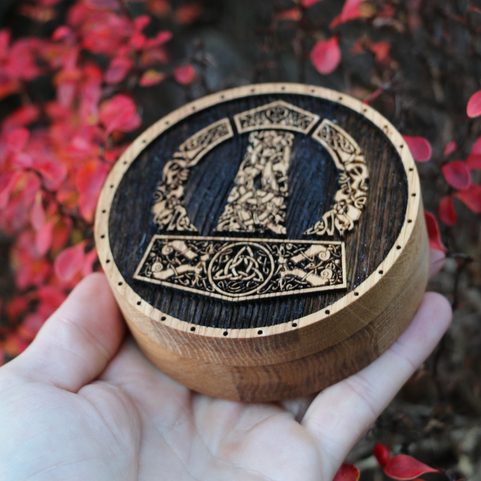 MJÖLNIR, VIKING  OAK BOX FOR JEWELRY, BRACELETS