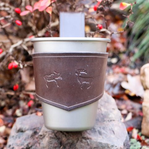 LAPONIA LEATHER CUP HOLDER AND TITANIUM BEER CUP KEITH, PERUNIKA SYSTEM