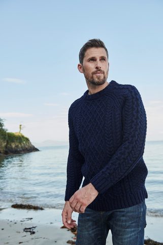 MEN'S WOOL SWEATER, DONEGAL TWEED ARAN
