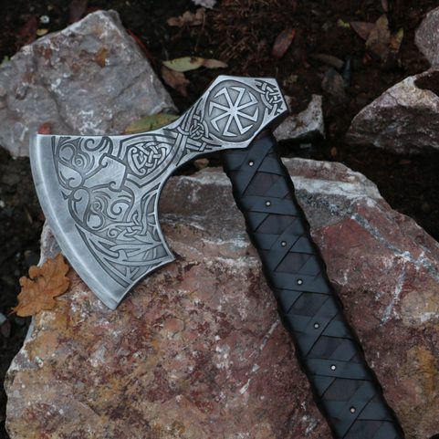 AXE OF PERUN, ETCHED WITH LEATHER