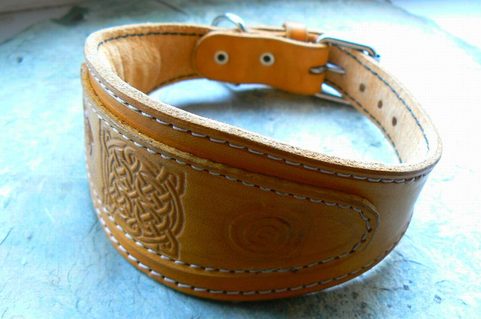 LEATHER DOG COLLAR FOR GREYHOUND, CELTIC MOTIVE