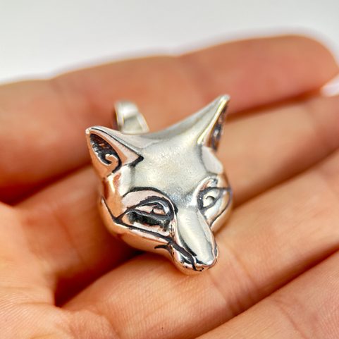 CELTIC FOX, HEAD, PENDANT, STERLING SILVER