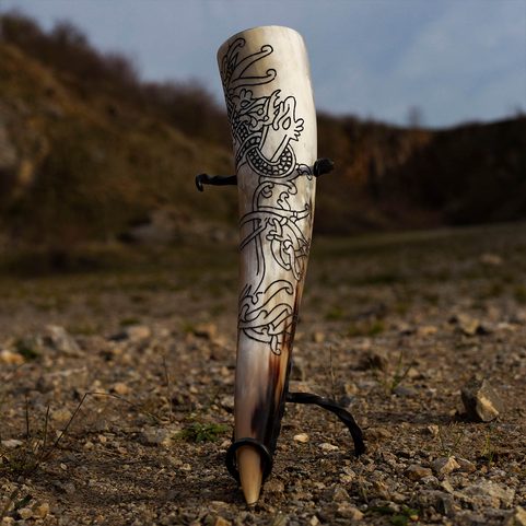 FÁFNIR - DRAGON, CARVED DRINKING HORN