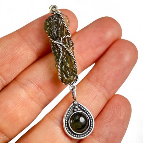 GALAXA, PENDENTIF, MOLDAVITE ARGENT 925/1000