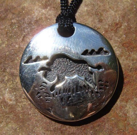 BISON ON GREAT PLAINS, SILVER PENDANT