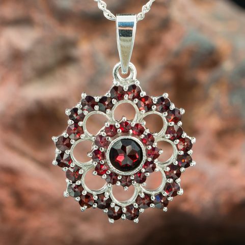 GRETA, GARNET, CZECH JEWEL, STERLING SILVER