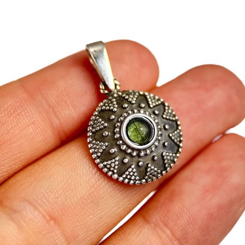 SLAVIC, SILVER PENDANT, MOLDAVITE, AG 925/1000