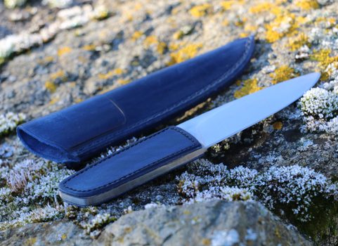 LOGAN DESIGNER KNIFE WITH LEATHER GRIP AND SHEATH, BLUE