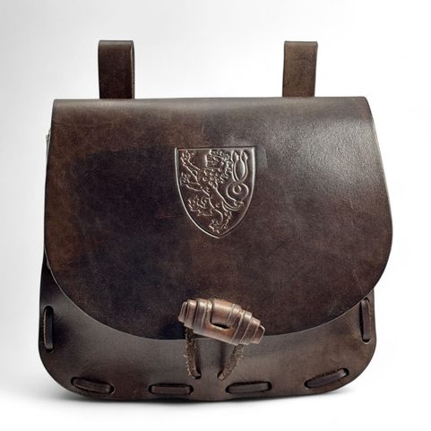 LEATHER MEDIEVAL SATCHEL WITH COAT OF ARMS - BOHEMIA