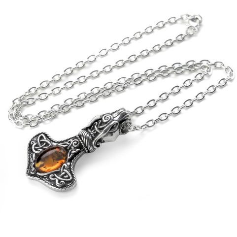 MARTEAU DE DRAGON EN AMBRE, COLLIER, ALCHEMY ENGLAND