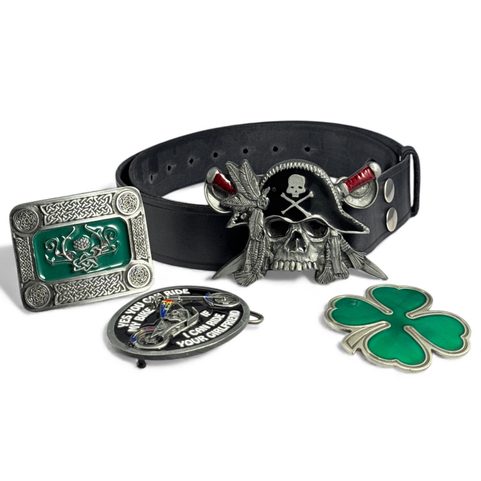 LEATHER BELT WITH BUCKLE CHANGE SYSTEM, BLACK