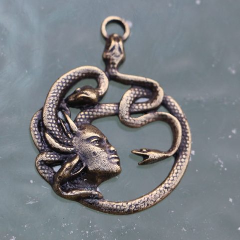 MEDUSA, ANTIQUE, ZINC PENDANT, ANTIQUE ZINC