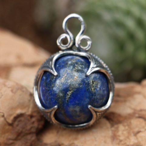 LAPIS LAZULI VIKING BALL PENDANT, GOTLAND, SILVER