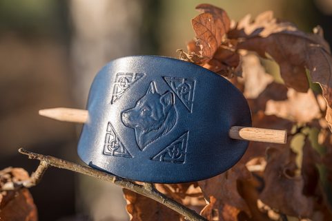 WOLF, LEATHER HAIR CLIP, BLUE