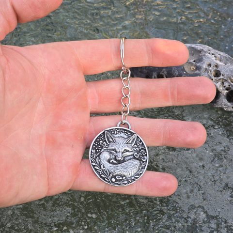 SLEEPING FOX, KEYCHAIN, ZINC