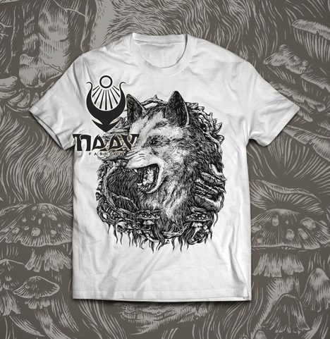 WOLF, WEISSES HERREN-T-SHIRT, DRUIDEN-KOLLEKTION