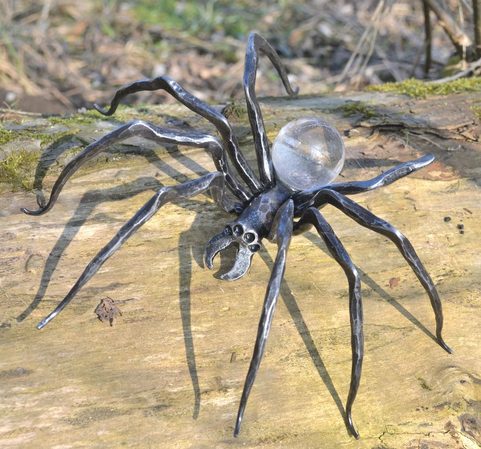 BLACK WIDOW, FORGED SPIDER FIGURE WITH GLASS