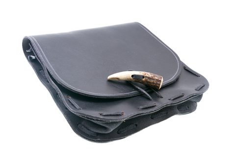 LEATHER HISTORICAL BELT BAG, ANTLER, BLACK