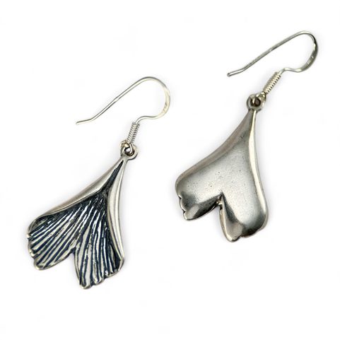 GINKGO, EARRINGS, SILVER