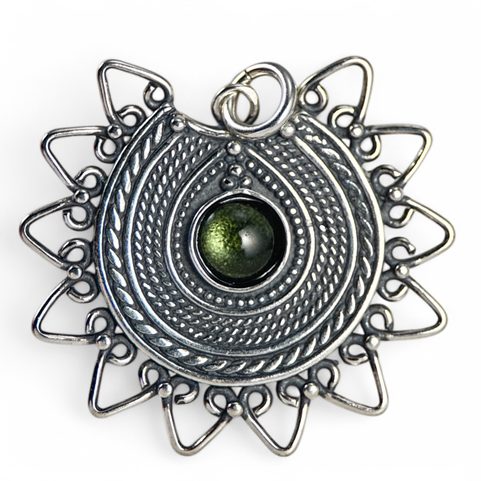 LADA MOLDAVITE, GREAT MORAVIA PENDANT SILVER 925
