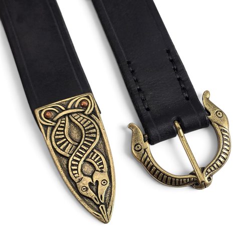 VIKINGER-GÜRTEL AUS LEDER, BESTIE BORRE, SCHWARZ