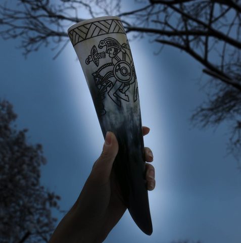 HUGINN AND MUNINN, VENDEL DRINKING HORN