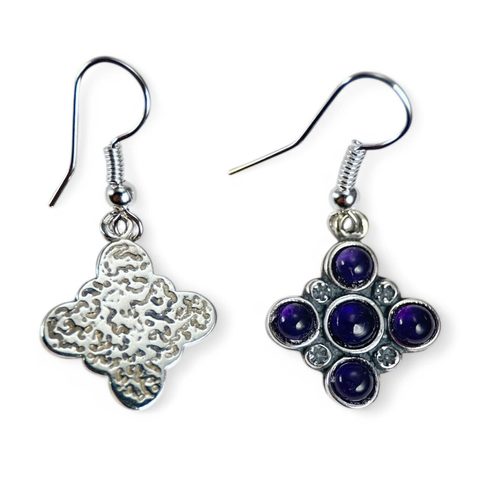 PRAGA, MEDIEVAL SILVER EARRINGS, AMETHYST, AG 925/1000
