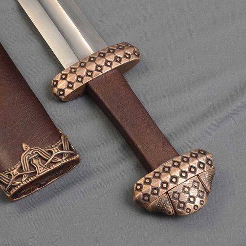 VIKING SWORD, TYPE D WITH LEATHER SCABBARD