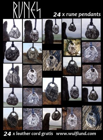 RUNES, WHOLESALE LOT OF 24 PCS WITH LEATHER CORDS