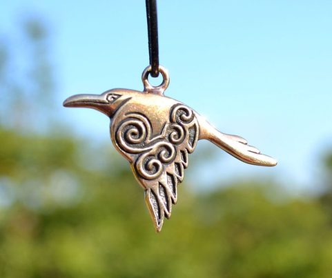 CORVUS - CELTIC CROW PENDANT, BRONZE