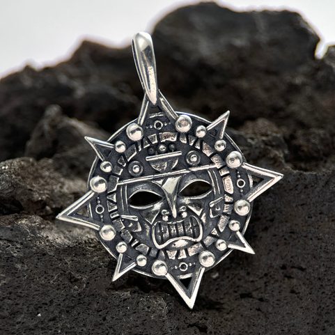 AZTEKISCHE MASKE, AMULETT, ANHÄNGER, SILBER 925