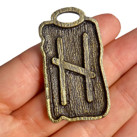 HAGALAZ RUNIC PENDANT ZINC ANT. BRASS
