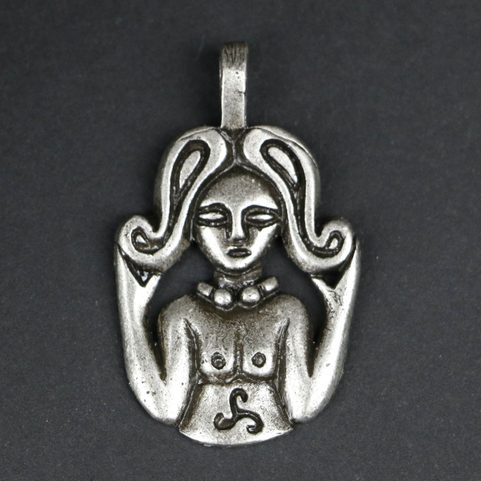 CELTIC GODDESS, ZINC PENDANT, ANTIQUE SILVER