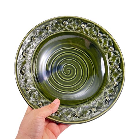 CERAMIC PLATE GREEN - MEDIEVAL, BOHEMIA