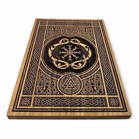 AEGISHJALMUR AND VALKNUT, WALL DECORATION, WOOD 32X46CM
