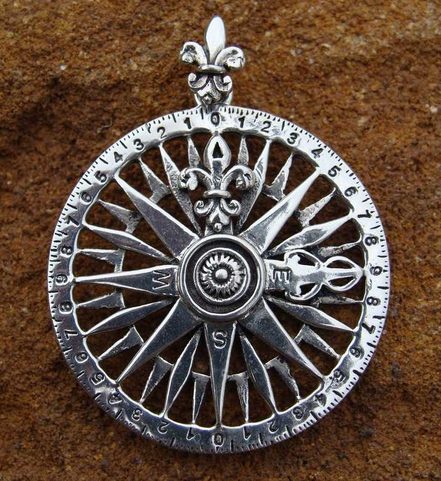 NAUTICAL COMPASS, SILVER PENDANT, AG 925