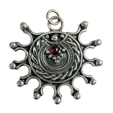DEVANA, SLAVIC SOLAR PENDANT, SILVER - GARNET