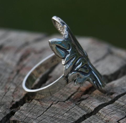 WOLF HEAD, WOLF, SILVER 925 RING