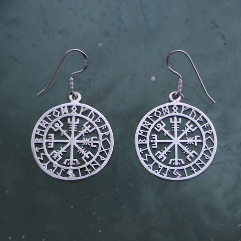 VEGVÍSIR - ICELANDIC COMPASS, EARRINGS AND PENDANT, SILVER