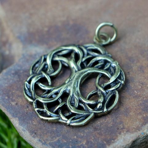 CELTIC TREE OF LIFE, KNOTTED, ZINC PENDANT, ANTIQUE BRASS