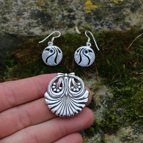 COQUILLES, PRAGUE ART NOUVEAU, BOUCLES D'OREILLES ARGENT 925