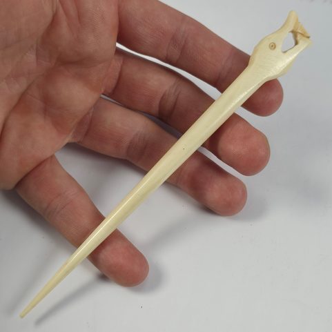 VIKING CARVED BONE PIN - SNAKE