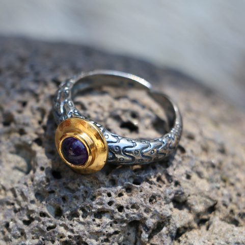 VIKING WEDDING RING, ORUPGÅRD, DENMARK, STERLING SILVER, AG 925, AMETHYST