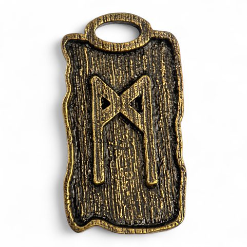MANNAZ - RUNE PENDANT ZINC ANT. BRASS