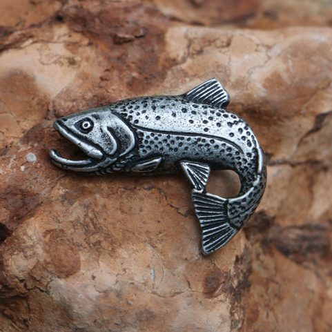 TROUT, FISH, FISHING PENDANT, ZINC ANTIQUE SILVER